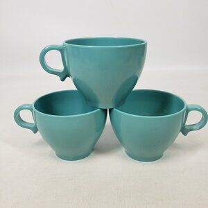 Vintage Melmac Melamine Dinnerware Plastic Aqua Blue 3 Coffee Tea Cups